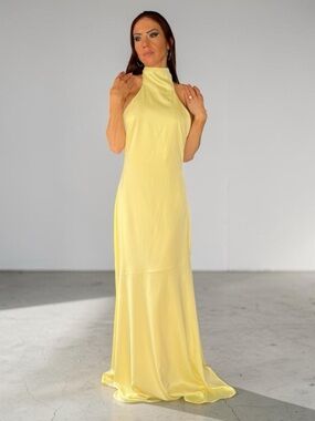 VOW’D Matte Satin Cocolove Apparel Yellow Backless Gown Size S Wedding, Prom NWT